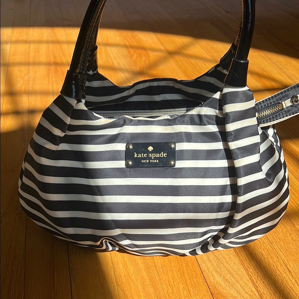 Kate Spade Black and White Striped Women's Bag with red lining